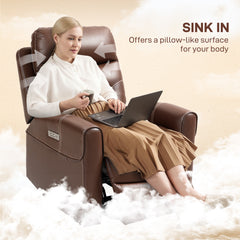 Power Lift Recliner Chair for Elderly, Overstuffed Faux Leather Riser and Reclining Chair with USB A+C Ports, Remote Control, Recliner Armchair for Living Room, Brown
