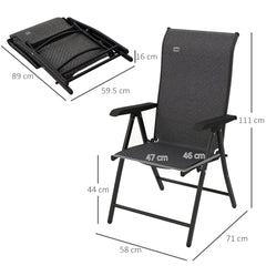 Set of Four Folding Garden Chairs, with Seven-Position Adjustable Backs, Grey