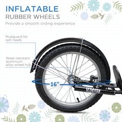 Fynco - Kids Scooter, Kick Stunt Scooter with Adjustable Handlebar, Dual Brakes, Basket, Cupholder, Mudguard, 16" Inflatable Rubber Wheels, for 5-12 years, Blue