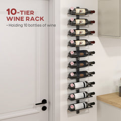 10-Tier Wall Mount Wine Rack, Steel Wall Wine Rack for 10 Wine Bottles, Wall Wine Display Rack for Kitchen, Dining Room, Home Bar, Black