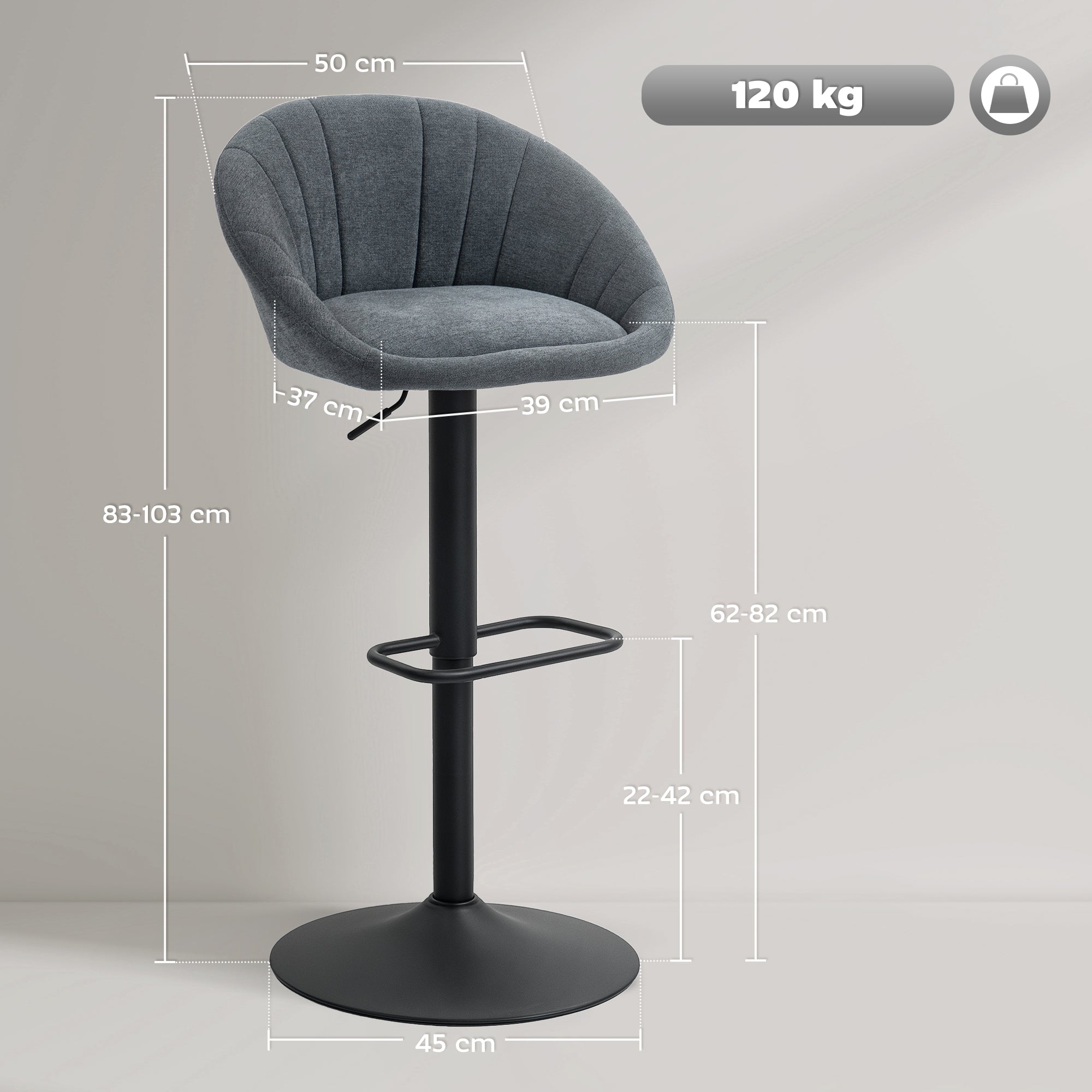 Fynco - Set of Two Relaxed Tub Bar Stools - Dark Grey