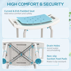 Fynco - Shower Chair, Adjustable Height Shower Stool with Aluminium Frame and Non-Slip Feet, Bathtub Stool Seat for Elderly Disabled Handicap, Turquoise