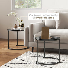 Nesting Tables Set of 2, Side End Table with Removable Tabletop Tray and Steel Frame for Living Room, Bedroom, Black