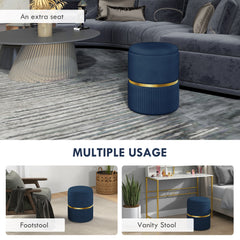 Velvet-Feel Storage Ottoman - Blue