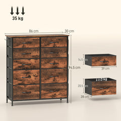 Chest of Ten Fabric Drawers - Rustic Brown