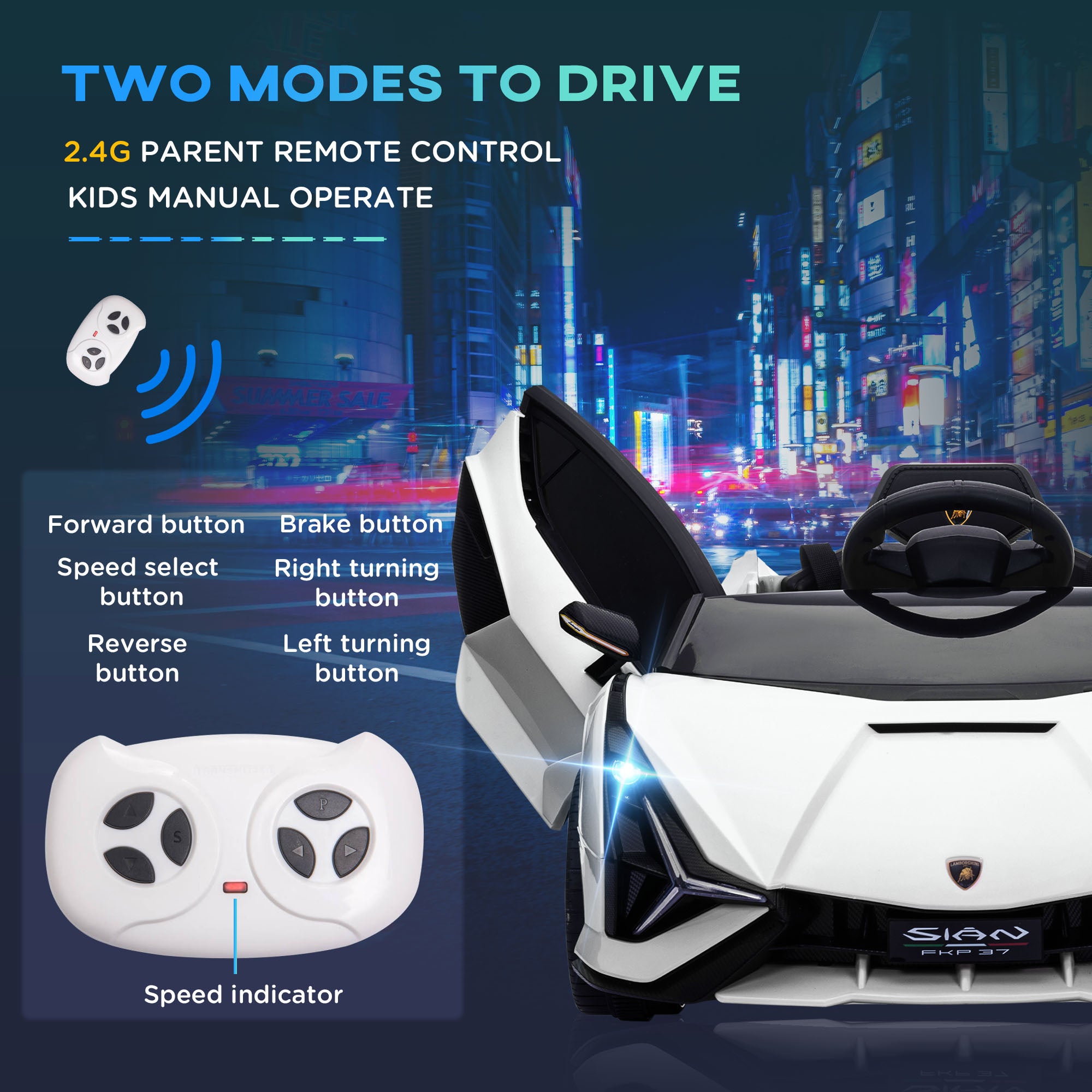 Lamborghini Sian Licensed 12V Kids Electric Ride On Car 2 Motors Toy Car with Remote Control Music Lights MP3 for 3-5 Years White
