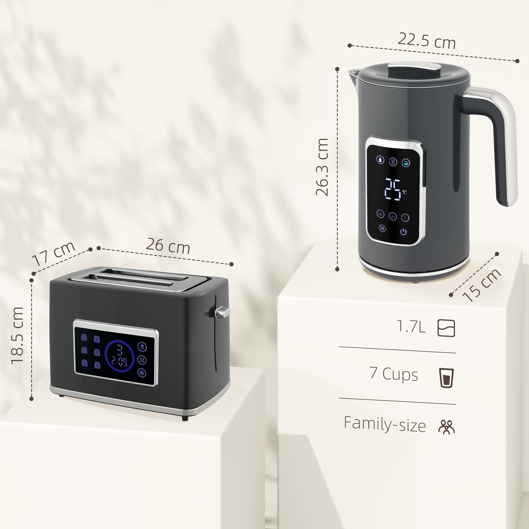 Fynco - Touch Screen Kettle and Toaster Set - Grey
