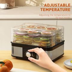 Fynco - 5 Tier Food Dehydrator, 245W Stainless Steel Food Dryer Machine with Adjustable Temperature for Drying Fruit, Meat, Vegetable, Jerky and Pet Treat, Black