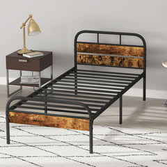 Industrial-Style Single Bed Frame - Black/Brown