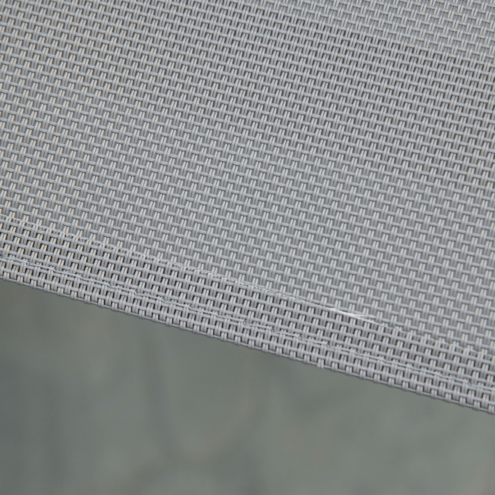 7 Pieces Garden Dining Set, Outdoor Table and 6 Armchairs, Aluminium Frame, Slatted Wood Grain Plastic Top Table, Breathable Mesh Fabric Seats and Backrest, Light Grey