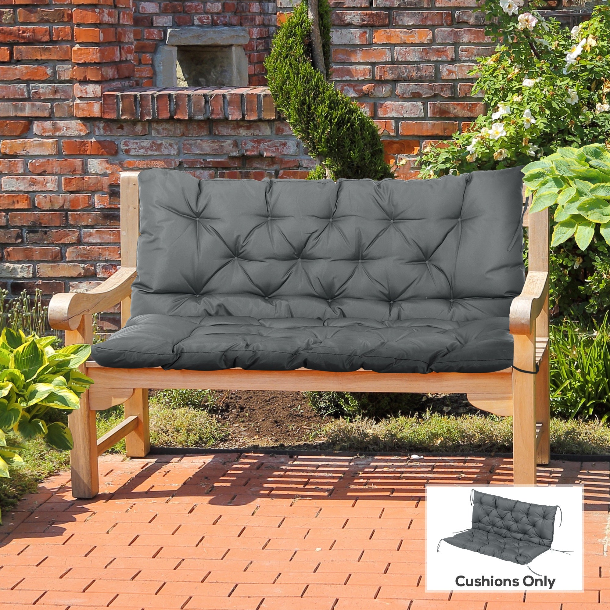 Fynco - Garden Bench Cushion, 2 Seater Swing Chair Cushion, Seat Pad with Ties for Indoor and Outdoor Use, 110 x 120 cm, Dark Grey