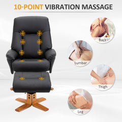 10-Point Massage Sofa Armchair Chair PU Leather W/ Footrest Stool Heat Recliner Black