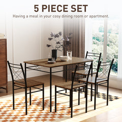Modern Dining Table Set for 4, Space-Saving 5 Pieces Kitchen Table Set with Rectangle Table and Steel Frame, Oak