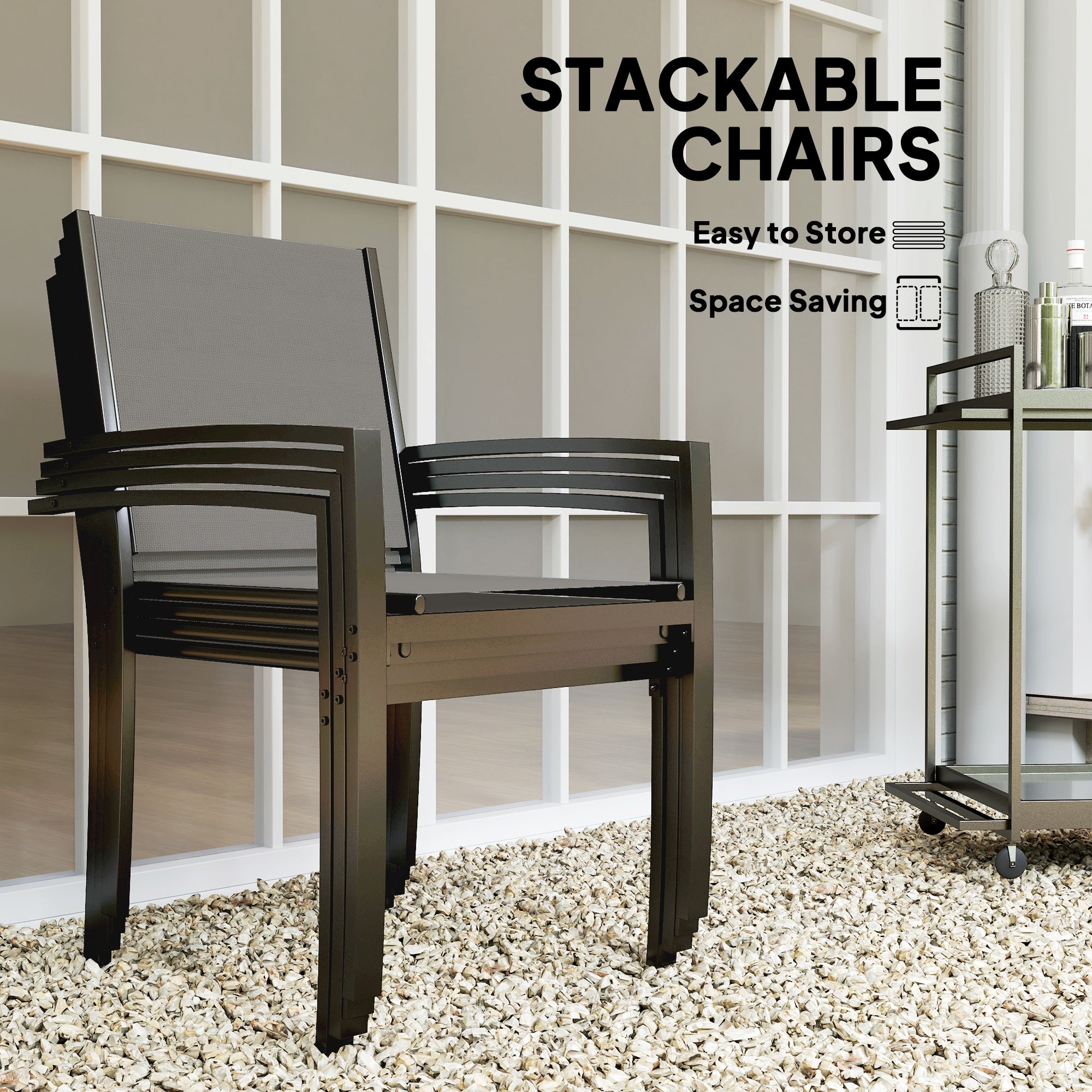 5 Piece Garden Furniture Set, Garden Dining Set with Round Table and 4 Stackable Chairs, Steel Frame, for Outdoor, Patio, Terraces, Dark Grey