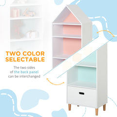 Kids Children Wooden Bookcase w/Drawer Bedroom Furniture Bookshelf Storage Rack Display Unit Toys Games Organisation Cabinet Pink Blue Back Panel 50 x 30 x 142 cm