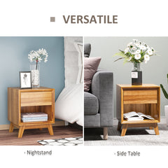 Modern Bedside Table Nightstand, Living Room End Table, Side Table with Drawer and Shelf, Set of 2, Walnut Brown
