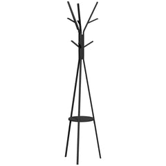Freestanding Metal Coat Rack Stand 9 Hooks Clothes Tree with 1 Shelf Hat Display Hall Tree Hanger Bag Umbrella Hanging Organiser Black