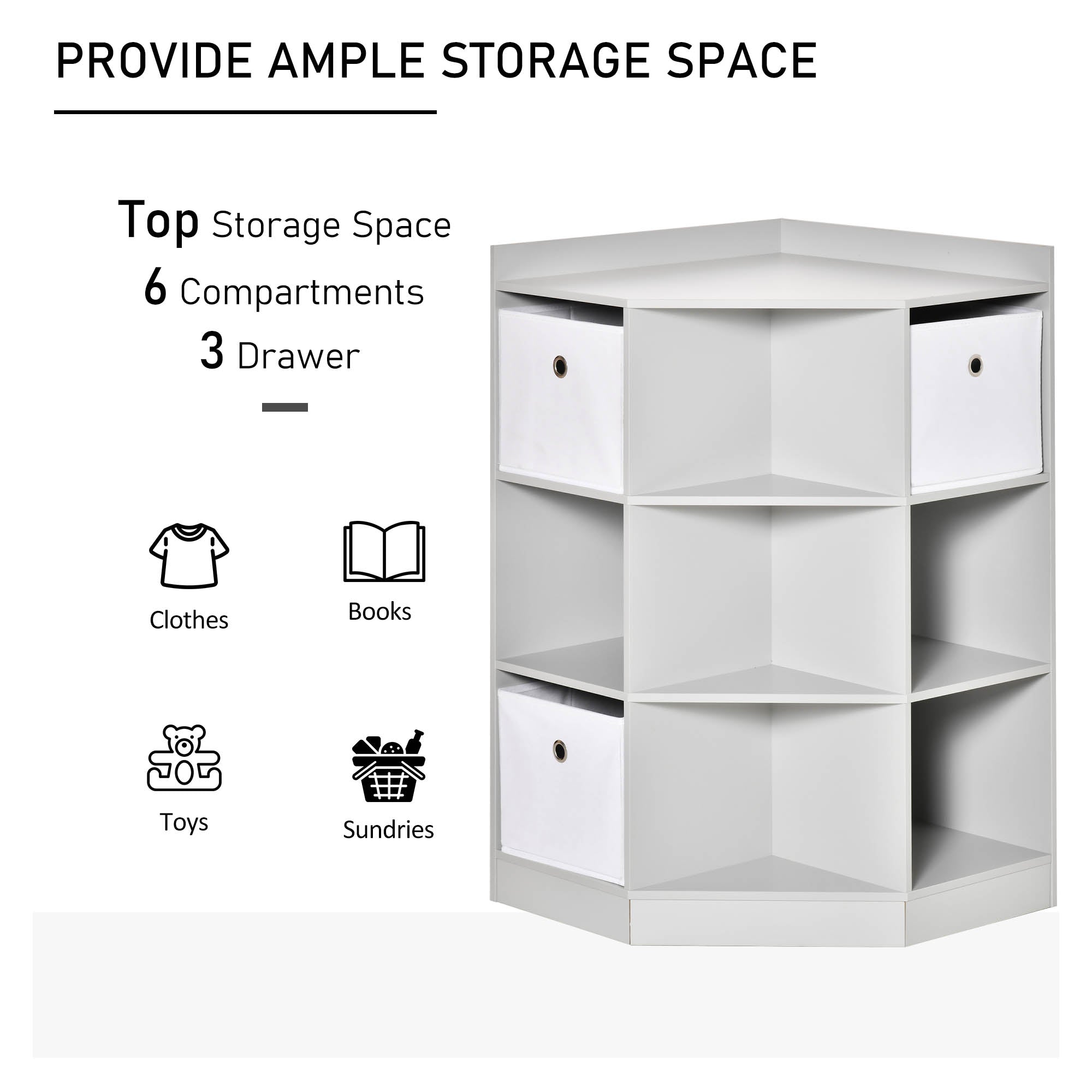 Kids Bookcase, 3 Tier Toy Organiser Storage Unit BookShelf with 3 Non-woven Fabric Drawers, Anti-tip Device, for Bedroom, Children's Room, Playroom, Grey