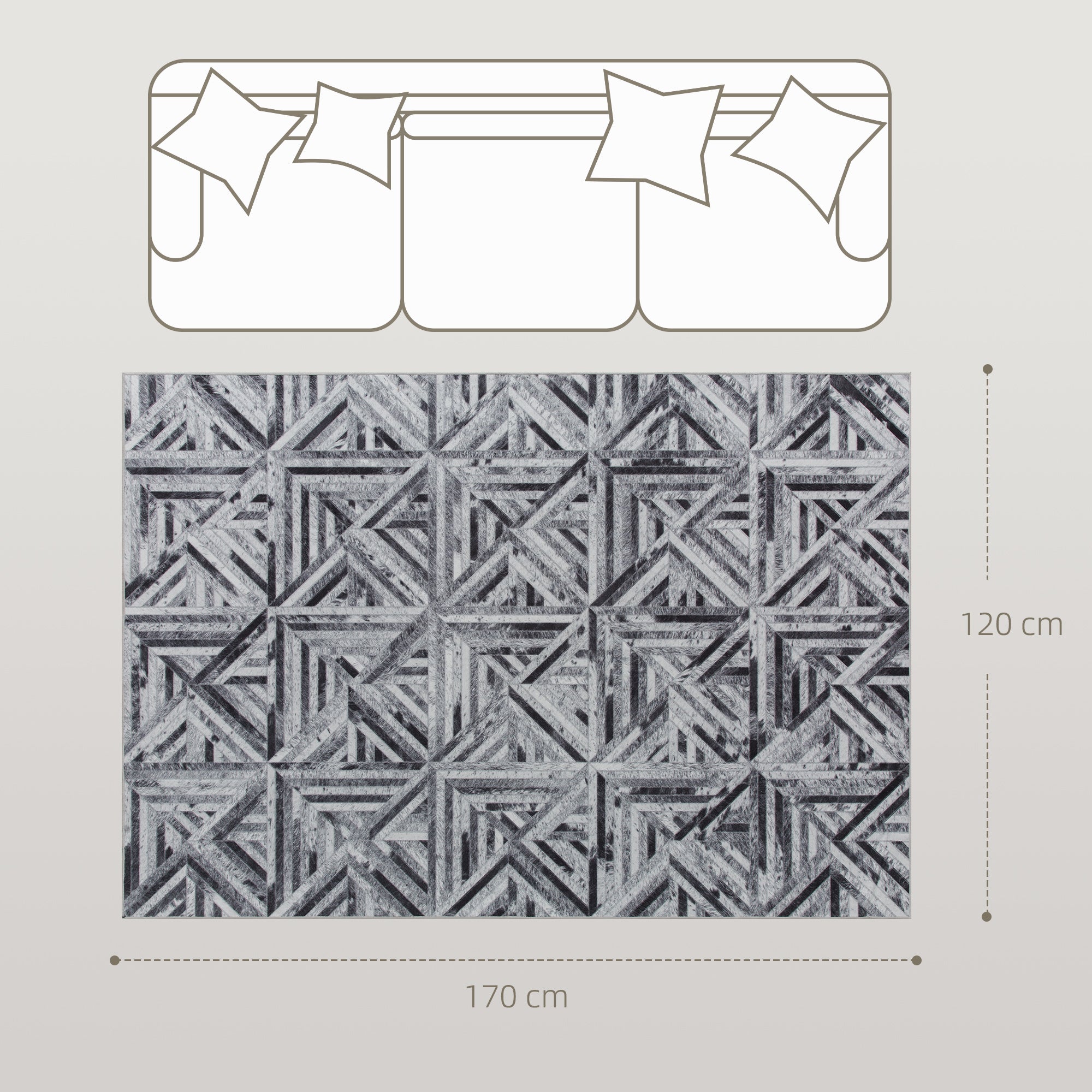 Fynco - Modern Area Rug, Triangle Pattern Non-Slip Washable Rug, Chenille Floor Carpet for Living Room, Bedroom, Dining Room, Home Office, 170 x 120 cm, Black