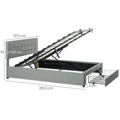 Double Size Ottoman Bed Frame, with Front Drawer - Grey