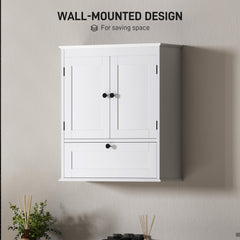 Fynco - Bathroom Wall Cabinet with Adjustable Shelf and Recessed Doors, White