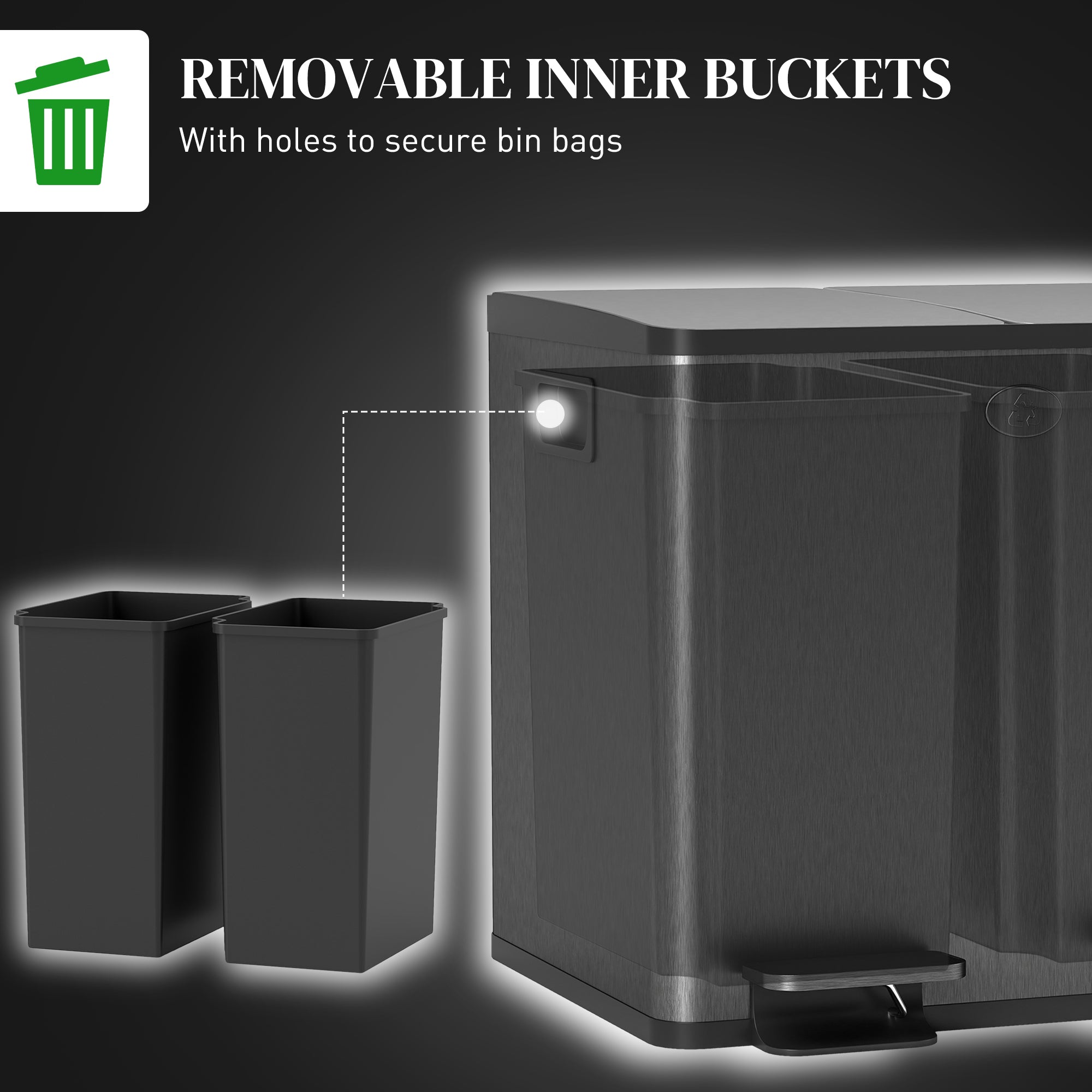 Fynco - 30L Dual Compartment Stainless Steel Bin, with Deodoriser Holders - Black