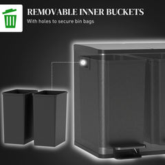 Fynco - 30L Dual Compartment Stainless Steel Bin, with Deodoriser Holders - Black