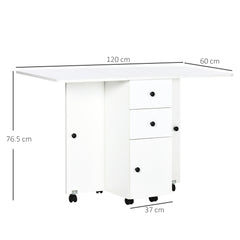 Multi-Storage Six-Person Drop Leaf Dining Table - White