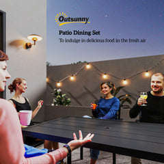 Seven-Piece Minimal Metal Garden Dining Set, with Parasol Hole - Black