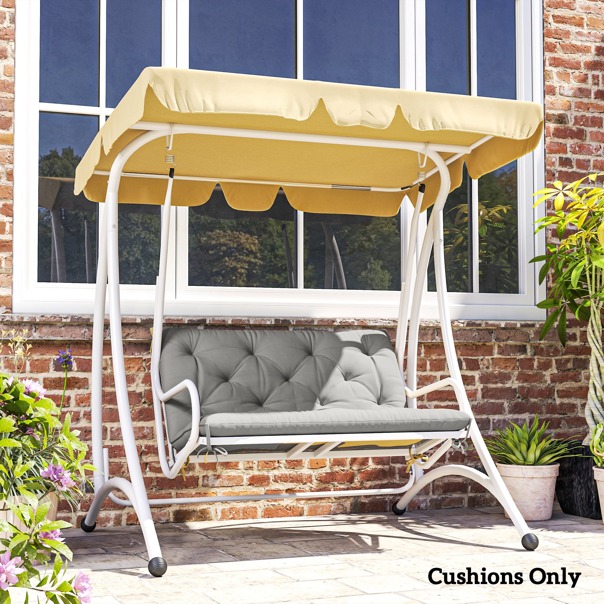 Fynco - 2 Seater Bench Pad, Garden Chair Cushion with Back and Ties for Indoor and Outdoor Use, 98 x 100 cm, Light Grey