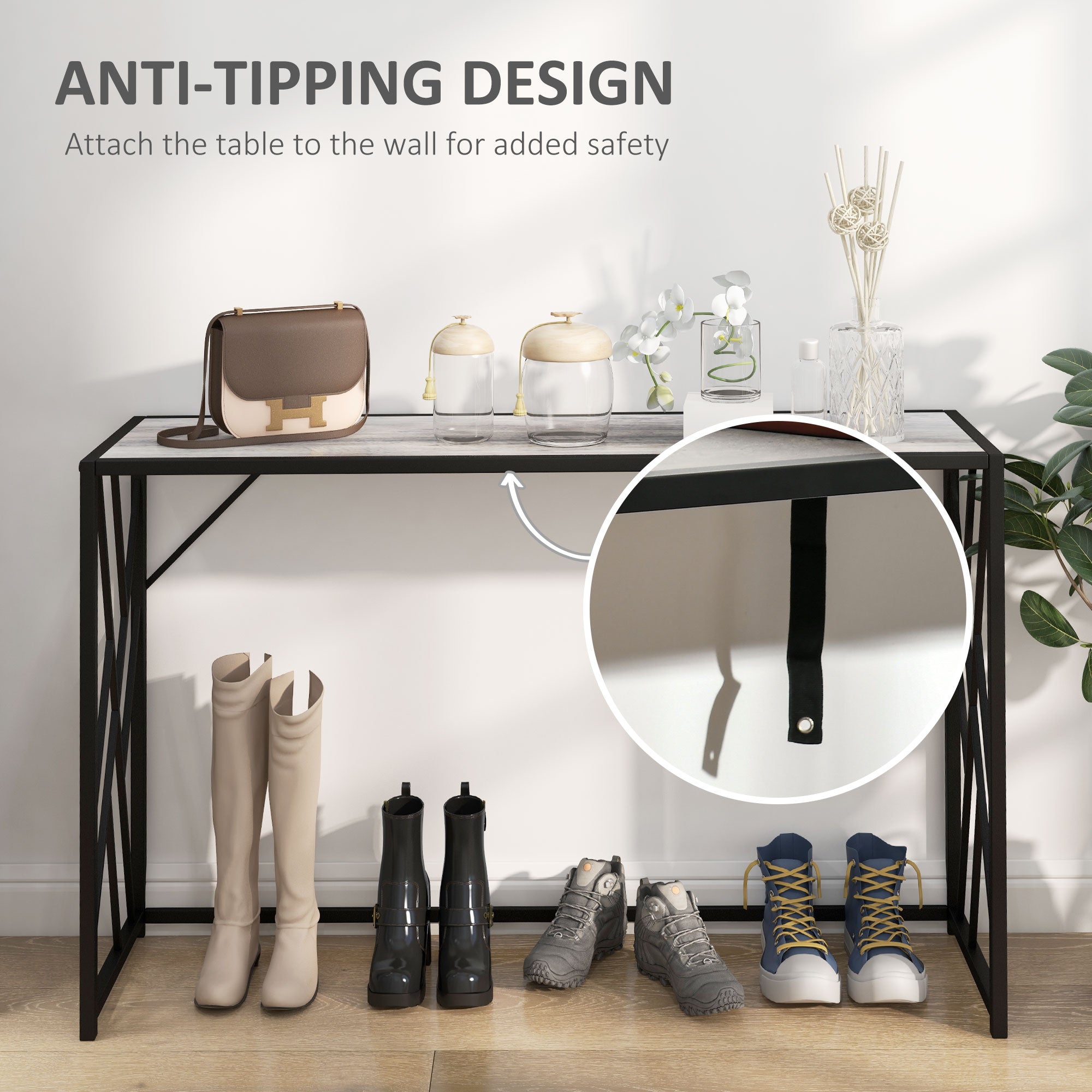 Console Table, Industrial Sofa Table with Metal Frame for Living Room, Hallway, 120 cm, Grey