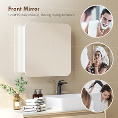 Fynco - Arched Bathroom Mirror Cabinet with Adjustable Shelves - White