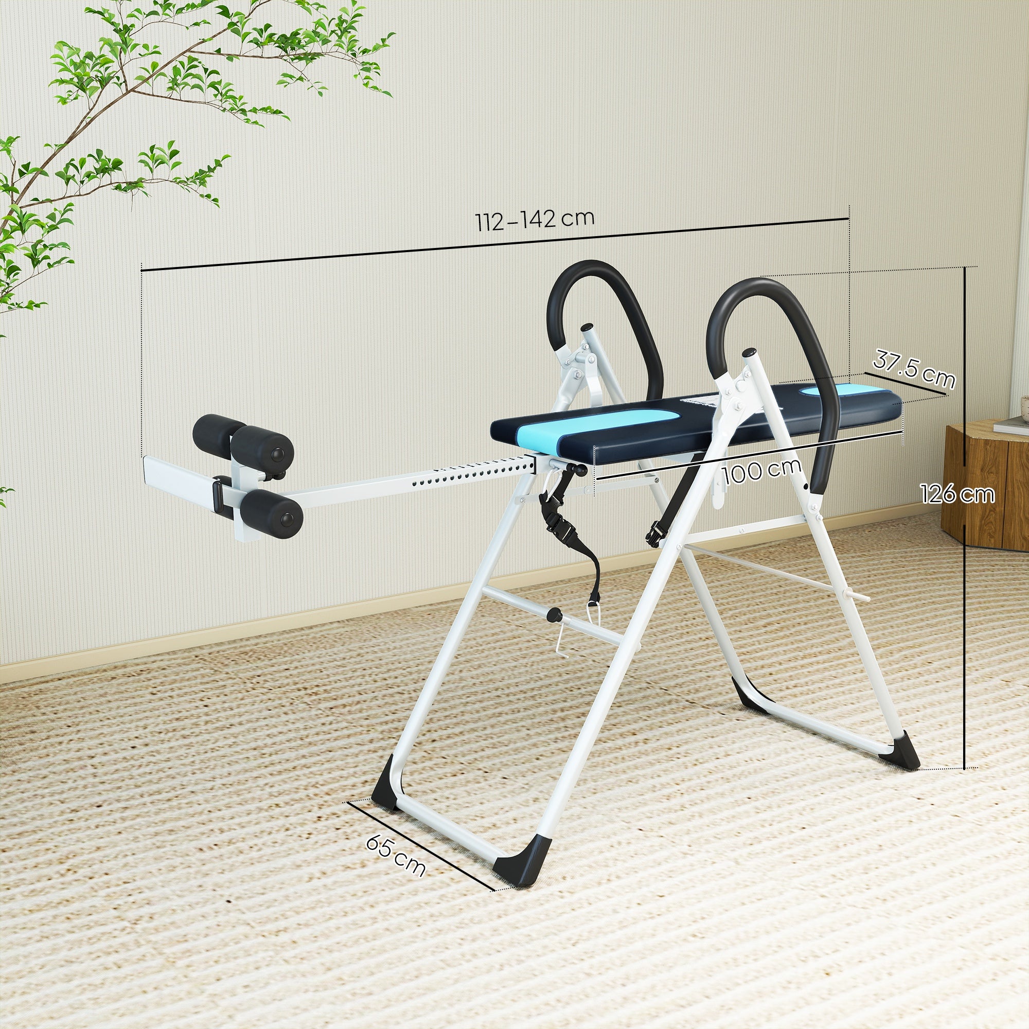 Foldable Gravity Inversion Table Back Therapy Home Fitness Bench Black