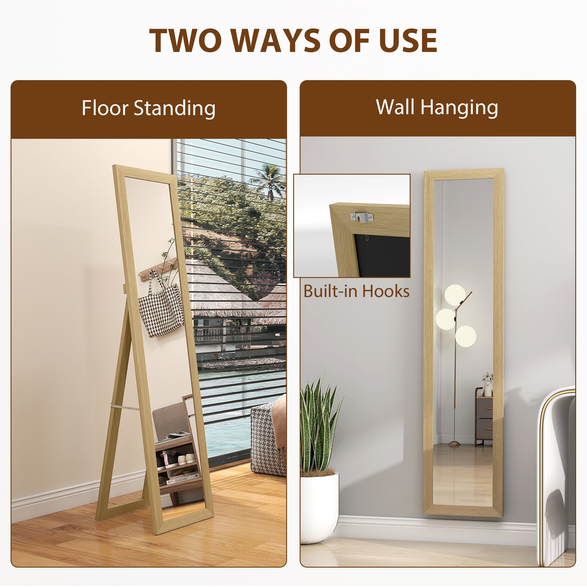 Fynco - 37 x 157 cm Full Length Mirror - Natural