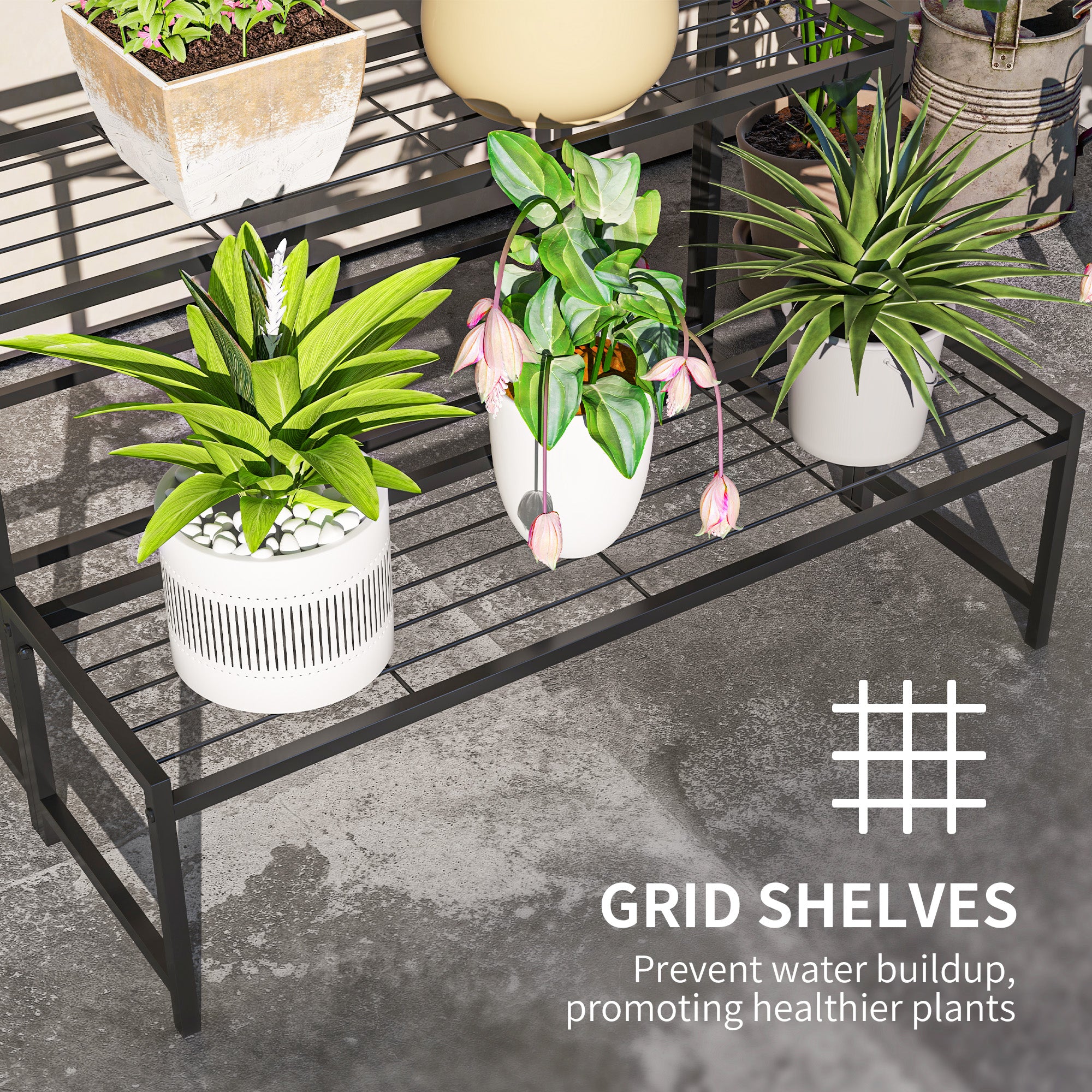 Fynco - Three-Tier Metal Plant Shelf - Black