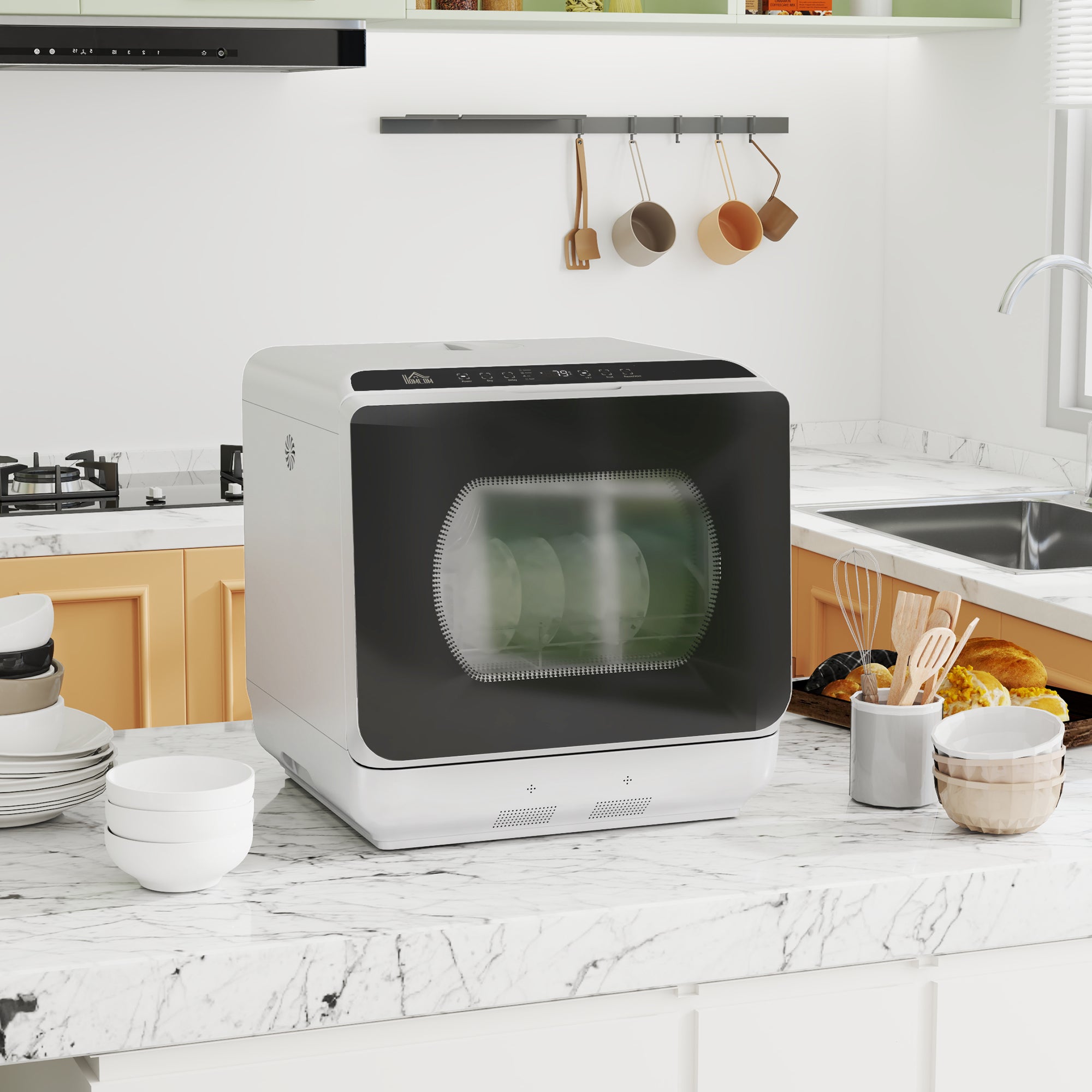 Table Top Dishwasher with Built-in 6L Water Tank, Mini Countertop Dishwasher with 6 Programs, 4 Place Settings, Silver Tone