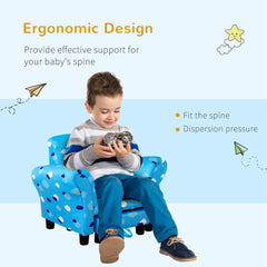 Toddler Chair Children's Armchairs Wood Frame w/ Footrest Anti-Slip Legs High Back Arms for Bedroom Playroom Cute Cloud Star Blue