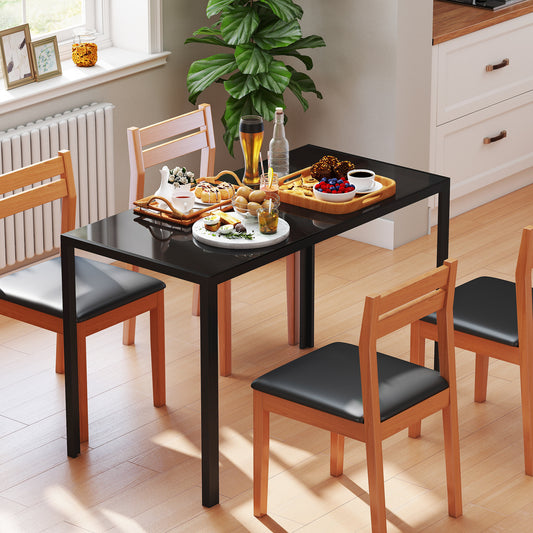 Modern Rectangular Dining Table for 4 People Glass Kitchen Table with Tempered Glass Top and Metal Legs for Dining Room, Living Room (Chairs Not Included)