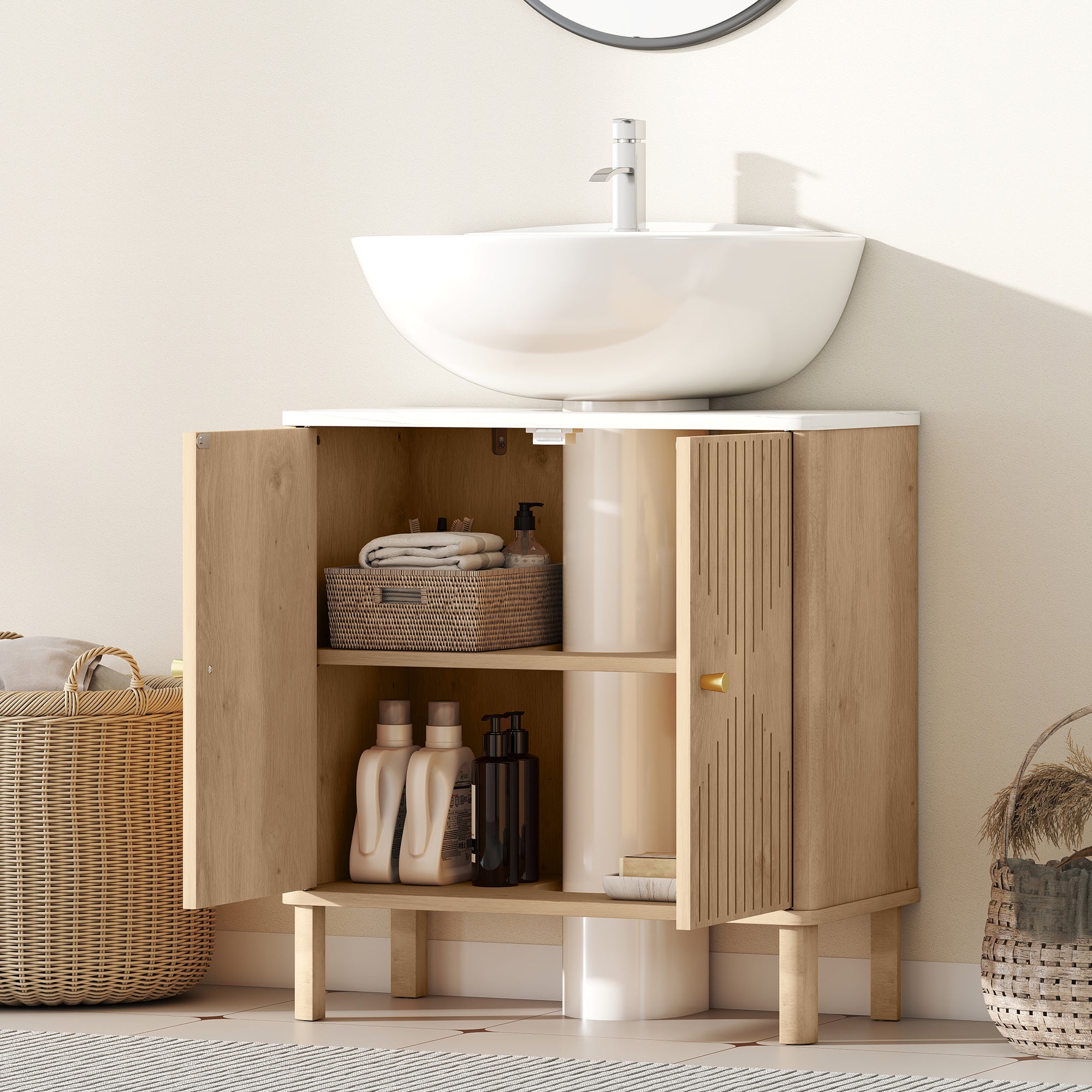 Fynco - Under Sink Bathroom Cabinet for Basin without or with Pedestal - Oak