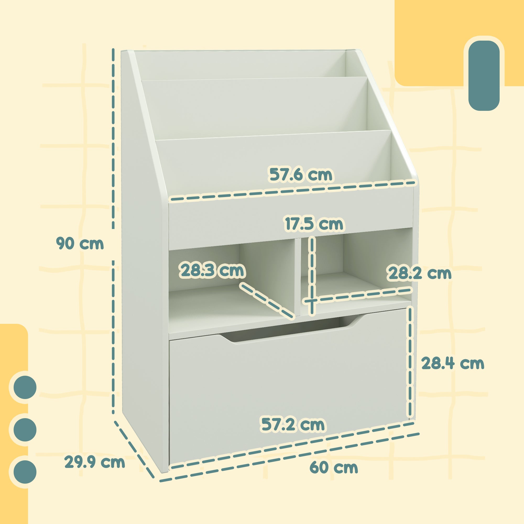 Kids Bookshelf, Toy Organiser, with Storage Drawer, Wheels - Green