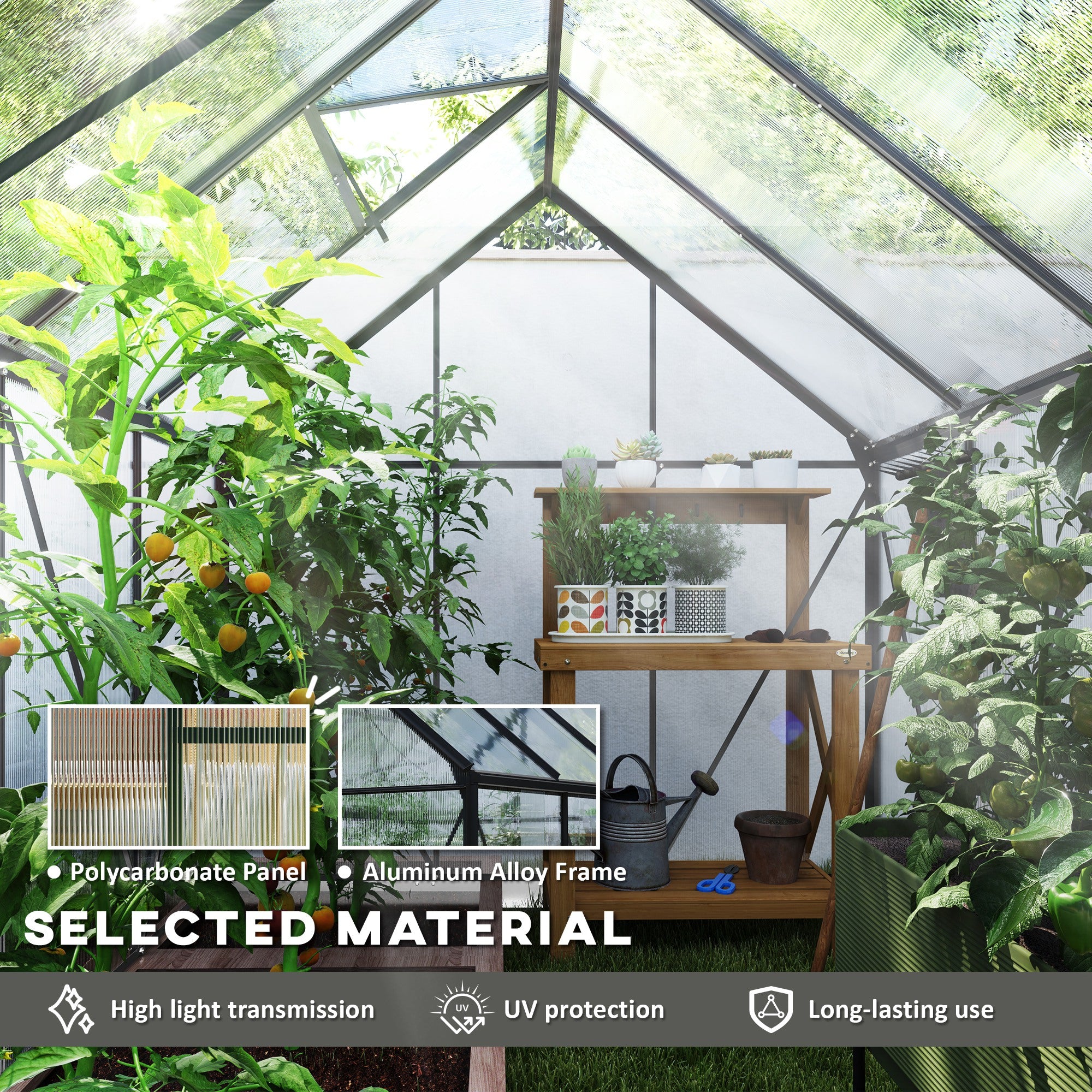 Fynco - 190 x 253 cm Walk-In Polycarbonate Greenhouse - Dark Grey