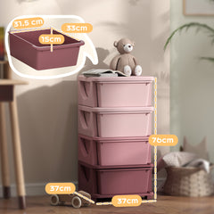 Fynco - Four-Tier Kids Storage Boxes, with Four Drawers, Pink