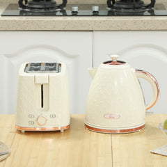 1.7L 3000W Fast Boil Kettle & 2 Slice Toaster Set, Kettle and Toaster Set with Auto Shut Off, Browning Controls, Beige