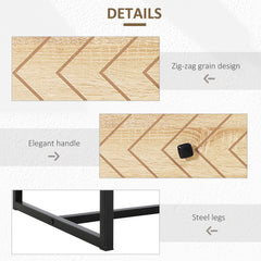 Bedroom Chest of Drawers, 6 Drawer Dresser, Sideboard Cabinet with Zigzag Design and Metal Base, Storage Drawer Unit, 120x71cm, Natural