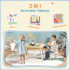 AIYAPLAY 3-Piece Kids Table and Chairs Set with Convertible Desk and Storage Grid, Kids Activity Table for Nursery, Playroom