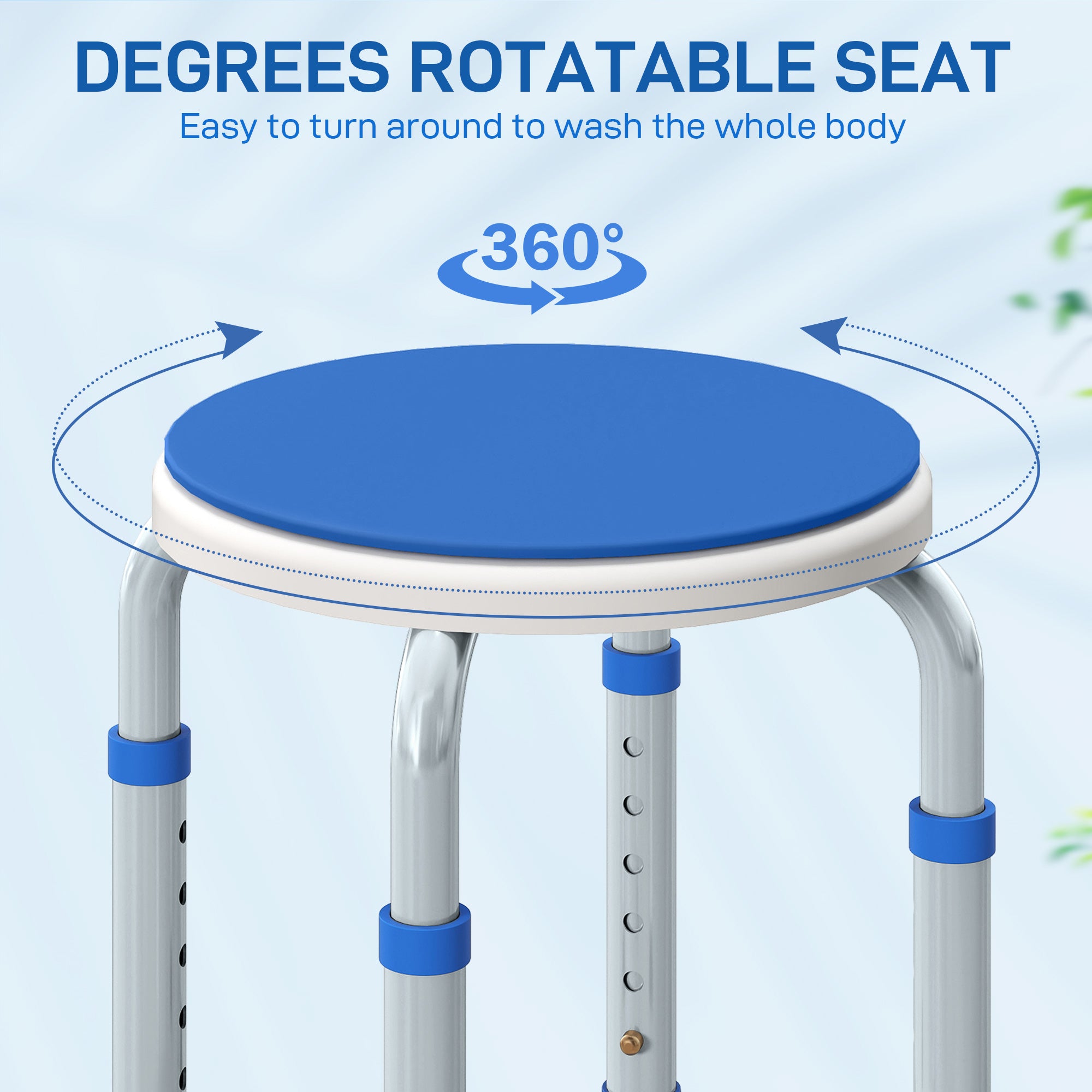 Fynco - 360° Swivel Shower Chair, Height Adjustable Aluminium Shower Stool with Non-Slip Feet for Disabled, Elderly, Blue