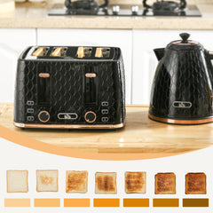 1.7L 3000W Fast Boil Kettle & 4 Slice Toaster Set, Kettle and Toaster Set with 7 Browning Controls, Crumb Tray, Black
