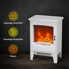Fynco - Tempered Glass Casing Electric Fireplace, Freestanding Electric Fire with Realistic Flame Effect, Log Burner with Overheat Protection, 950w/ 1850W, White