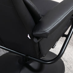 Fynco - Swivel Recliner Chair with Footstool, PU Leather Recliner Armchair with Ottoman, Steel Base, Upholstered Reclining Chair for Living Room, Bedroom, Office, Black