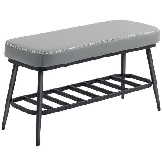 Fynco - PU Leather Shoe Storage Bench - Grey